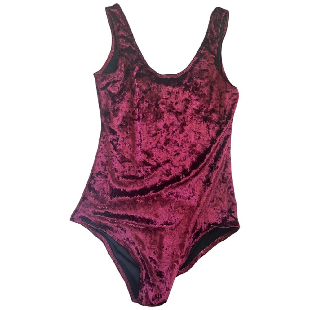 Oksa Pole Dance burgundy red crushed velvet sleeveless bodysuit sleeveless Med.